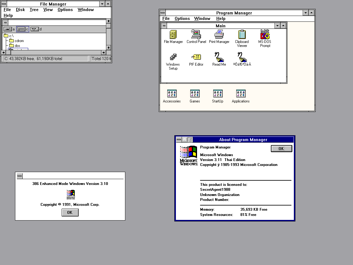 x86/x8616 Windows 3.11.002 RTM Fre Thai The OS and  Browser Gallery